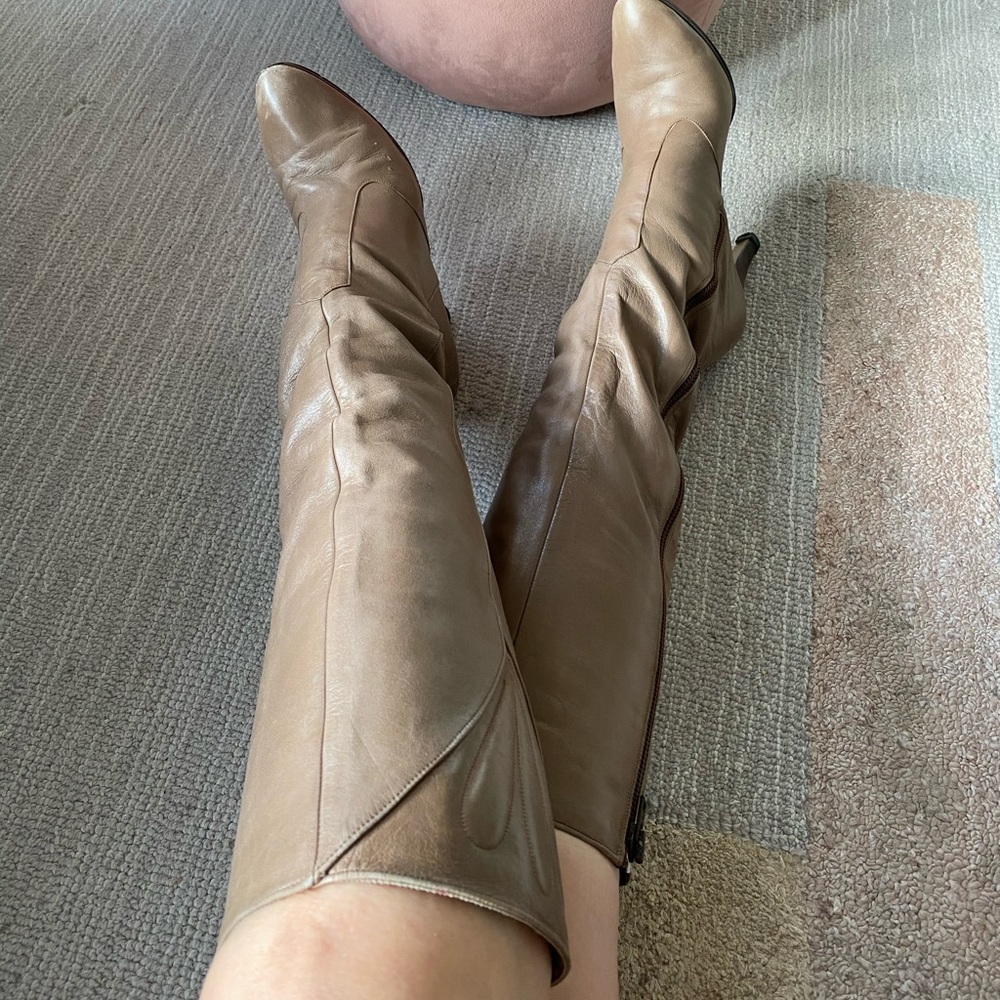 70s knee high high heeled leather boots